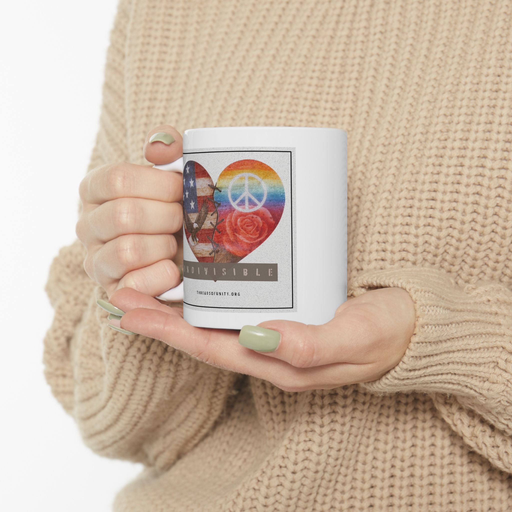 Ceramic "INDIVISIBLE" Unity Heart Mug, (11oz, 15oz)