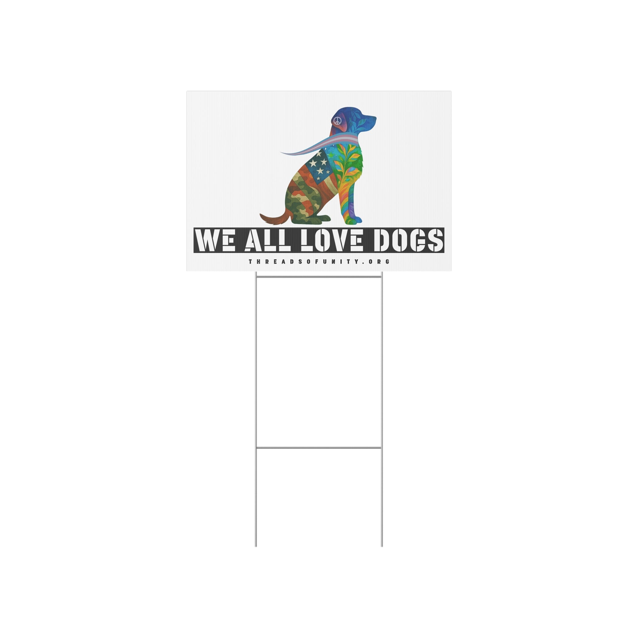 "We All Love Dogs, Retriever" Threads of Unity™ Lawn Sign. Welcoming & Inclusive