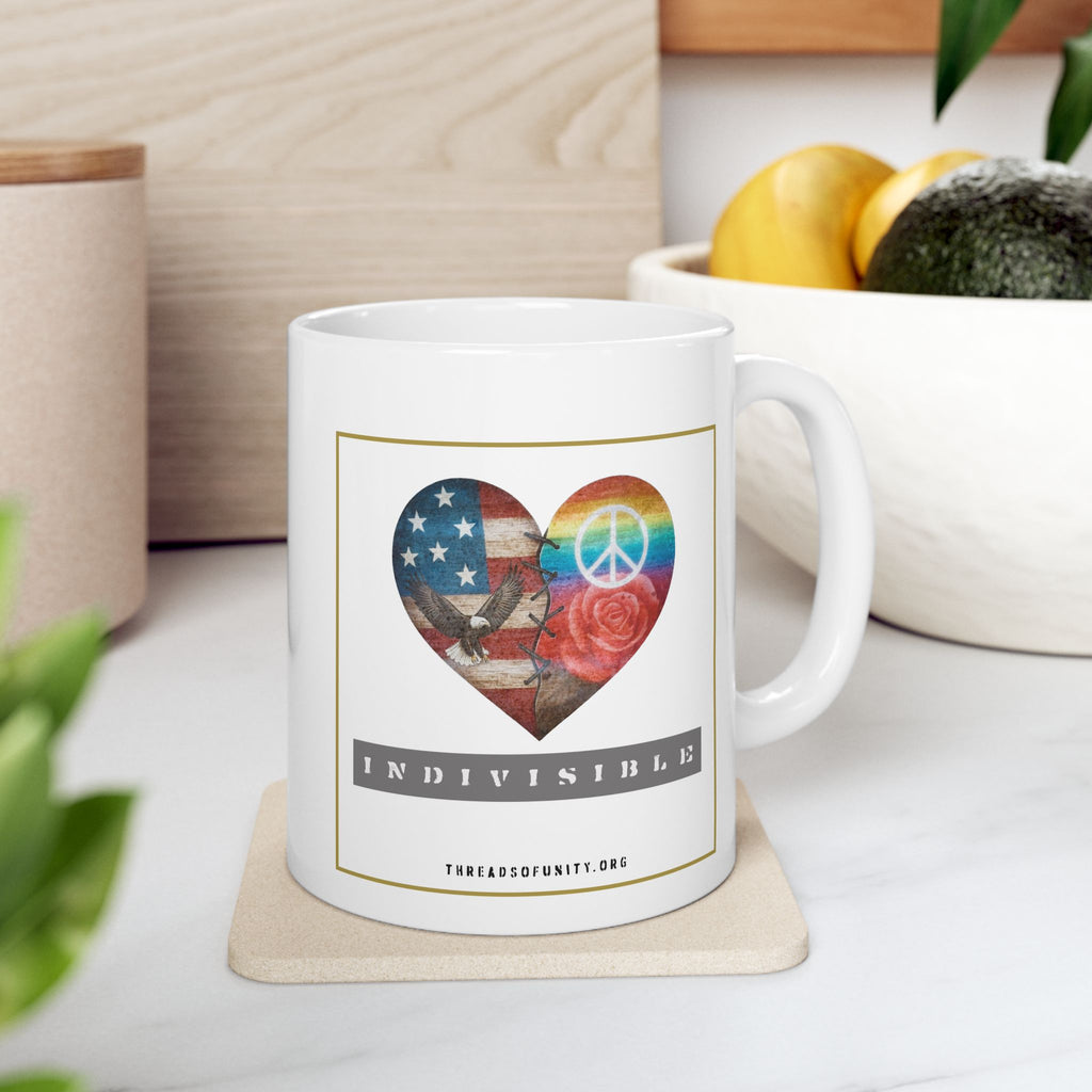 "Indivisible Heart" Threads of Unity™ Ceramic Mug, (11oz, 15oz)