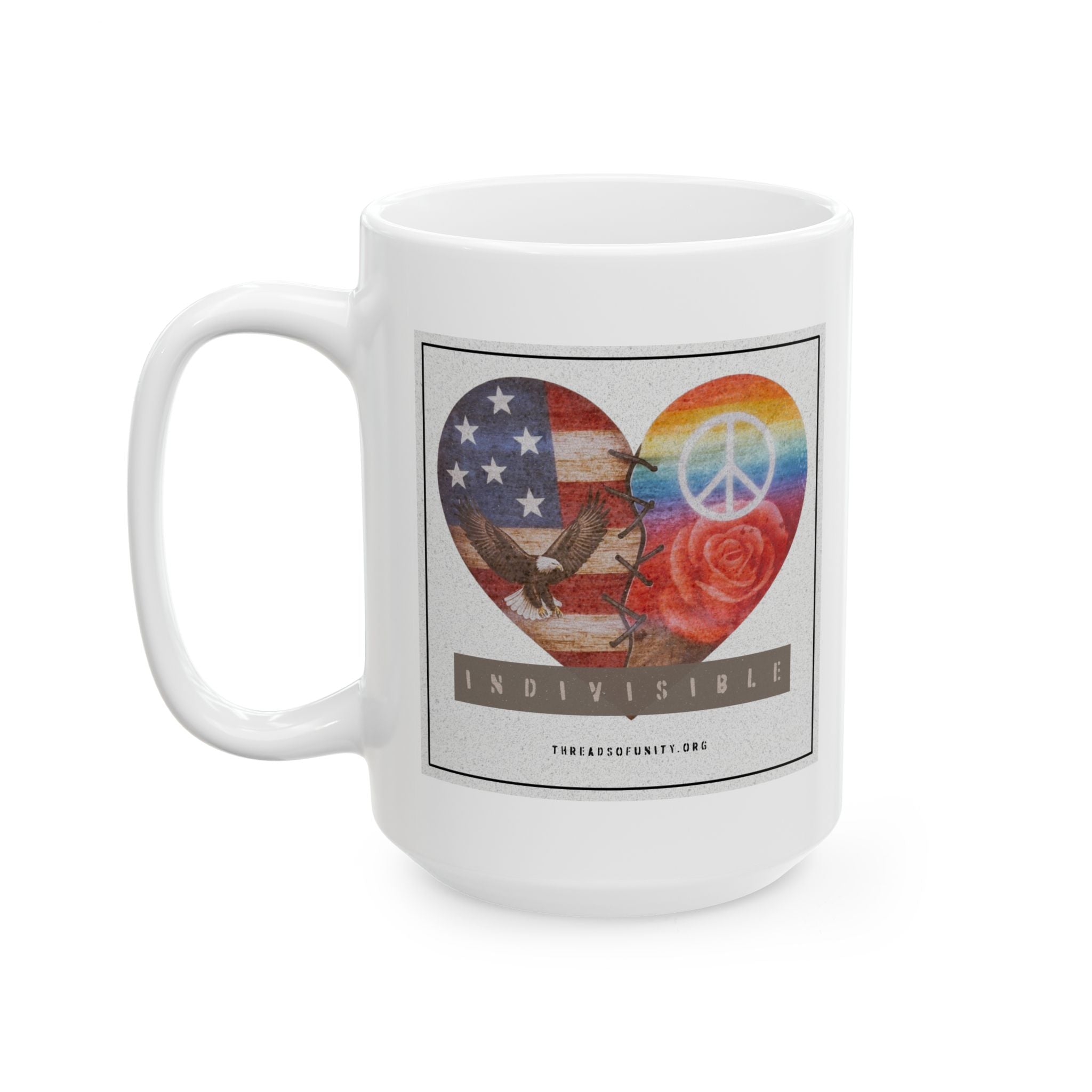 Ceramic "INDIVISIBLE" Unity Heart Mug, (11oz, 15oz)