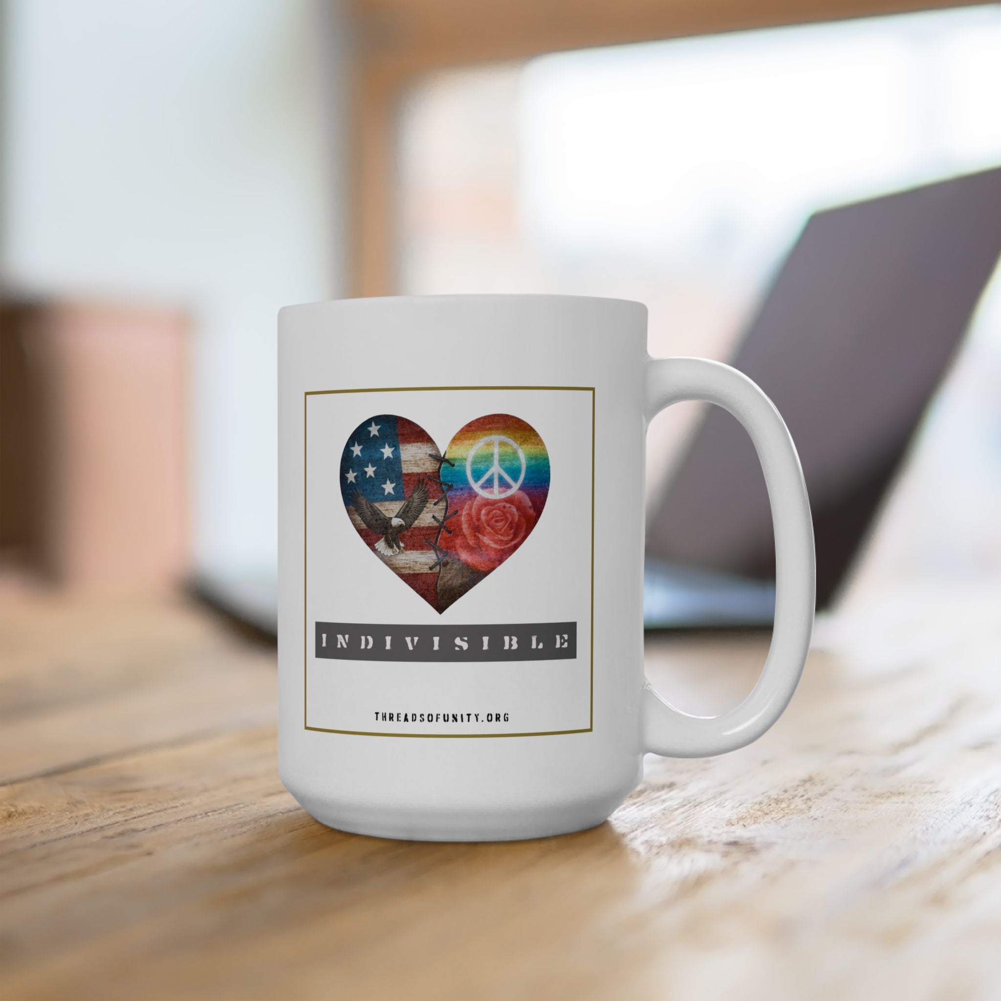 "Indivisible Heart" Threads of Unity™ Ceramic Mug, (11oz, 15oz)
