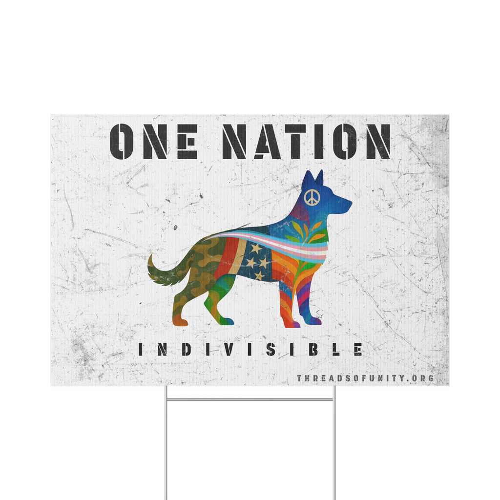 "One Nation, Indivisible Shepherd" Threads of Unity™ Lawn Sign. Inclusive & Patriotic