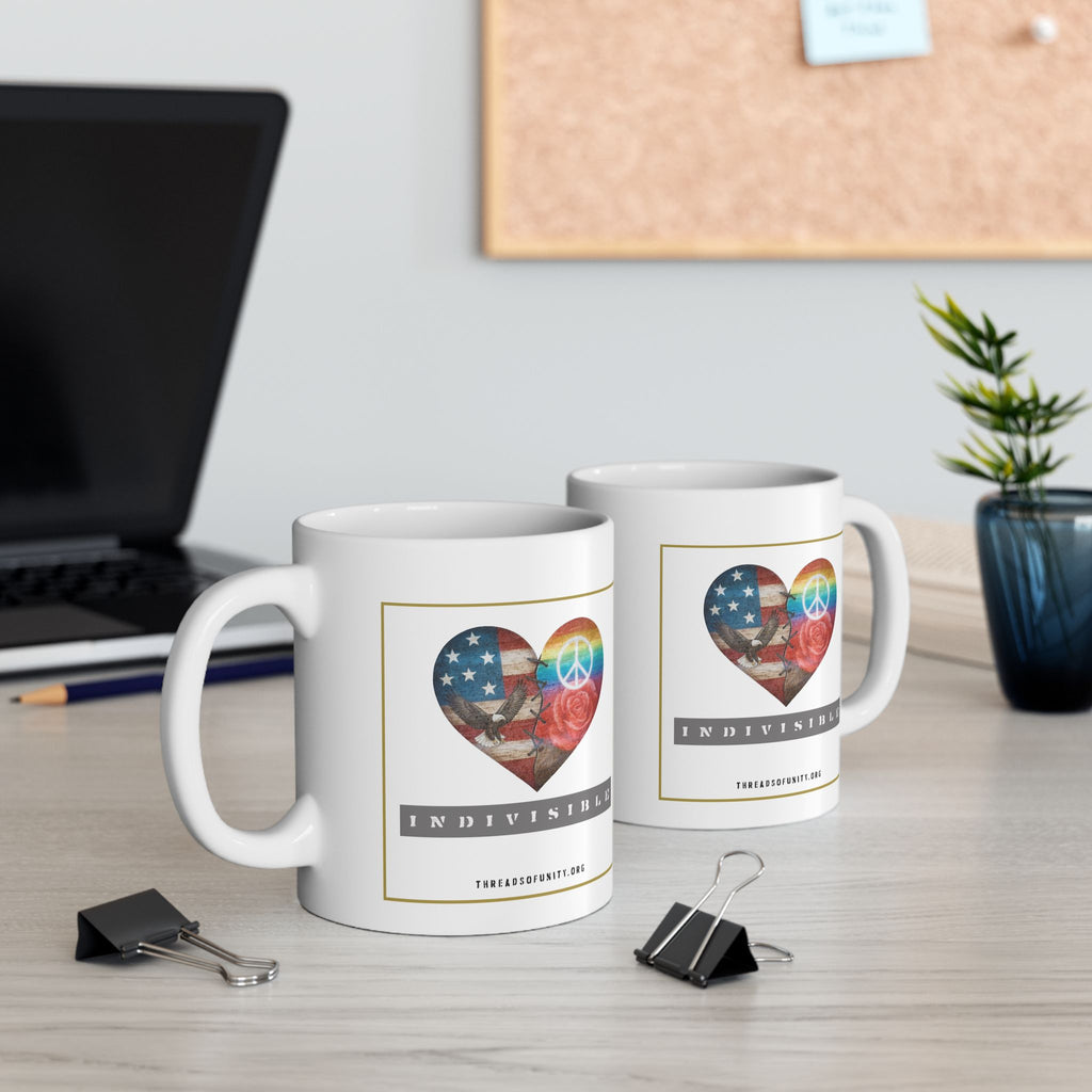 "Indivisible Heart" Threads of Unity™ Ceramic Mug, (11oz, 15oz)