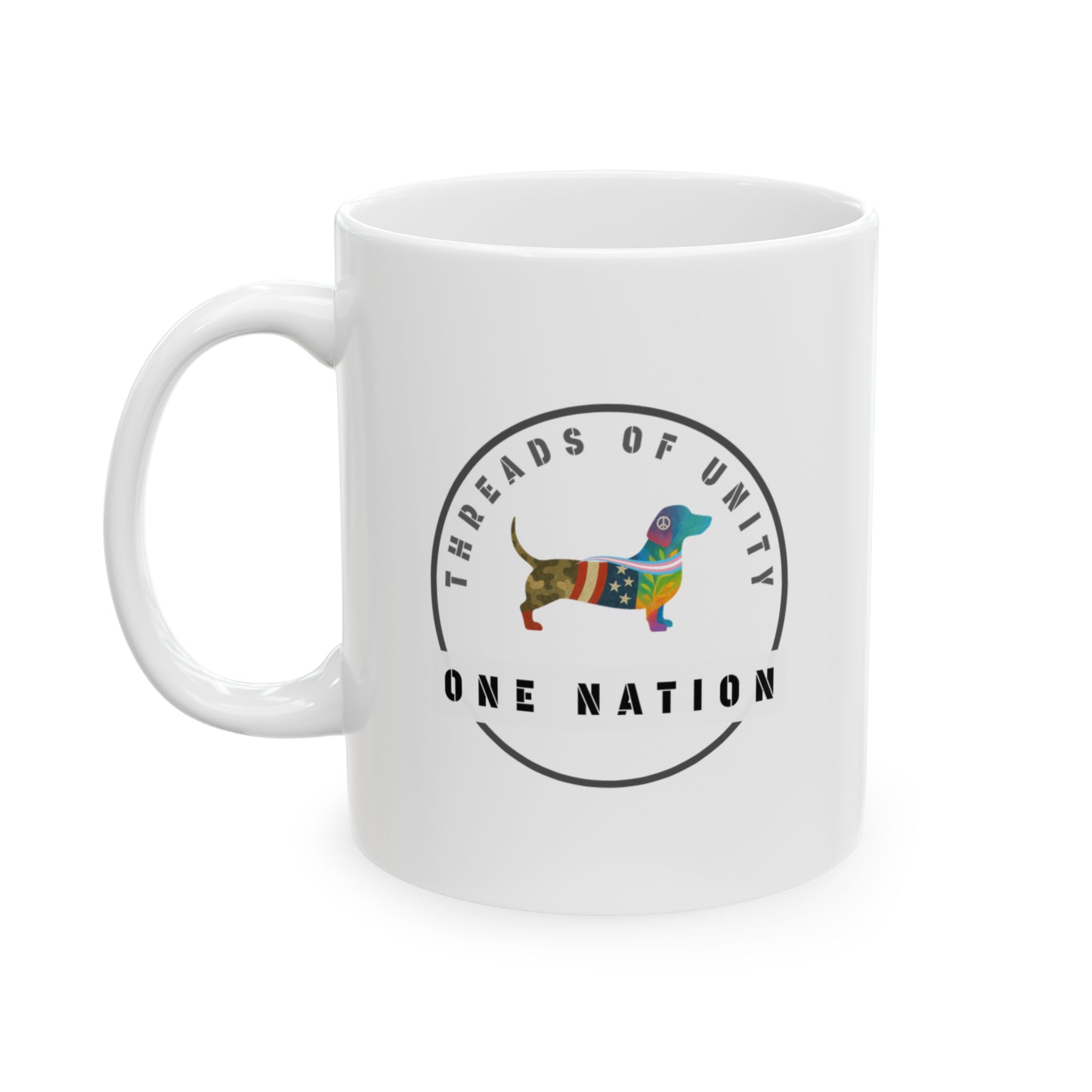 "One Nation Hound" Threads of Unity™ Ceramic Mug, (11oz, 15oz)