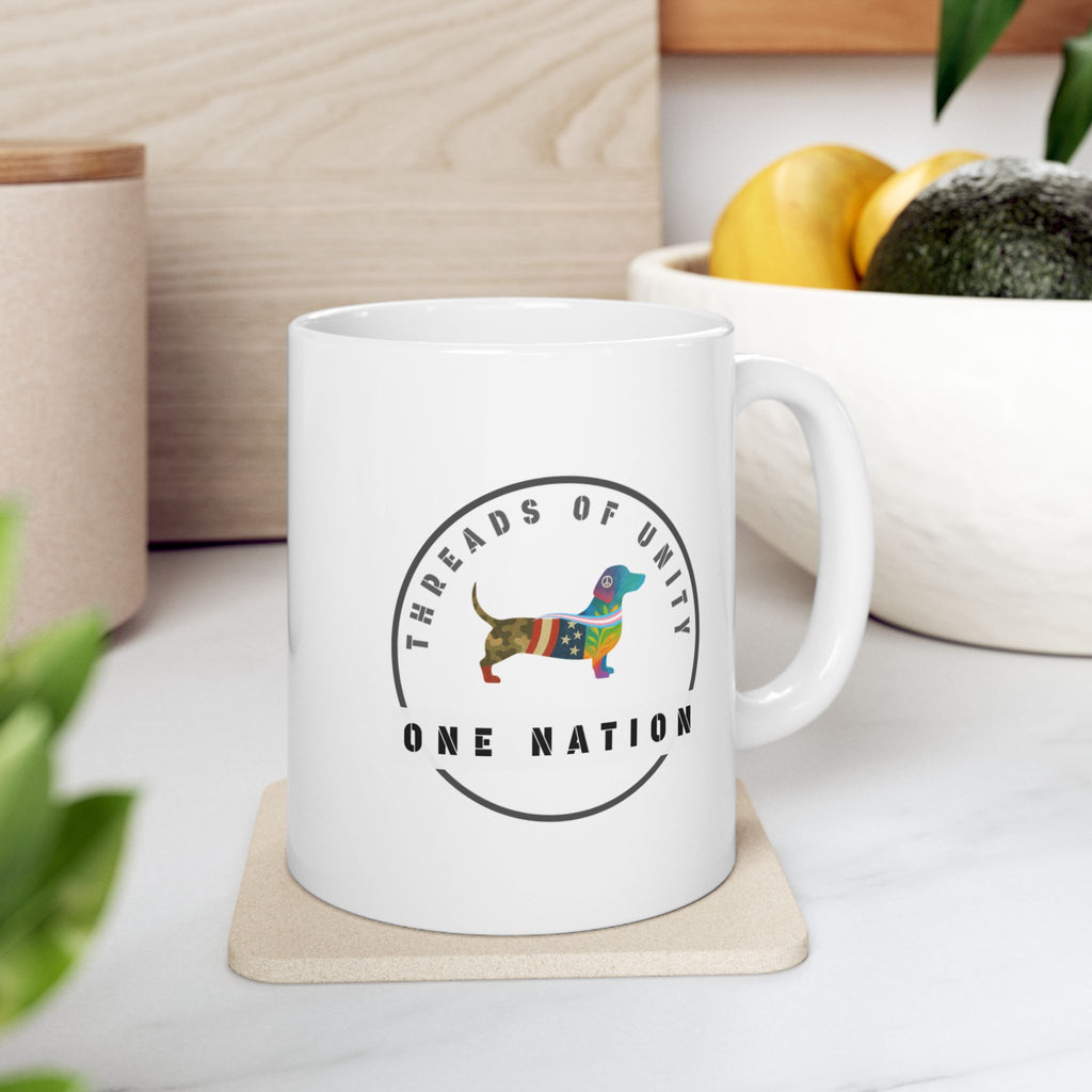 "One Nation Hound" Threads of Unity™ Ceramic Mug, (11oz, 15oz)