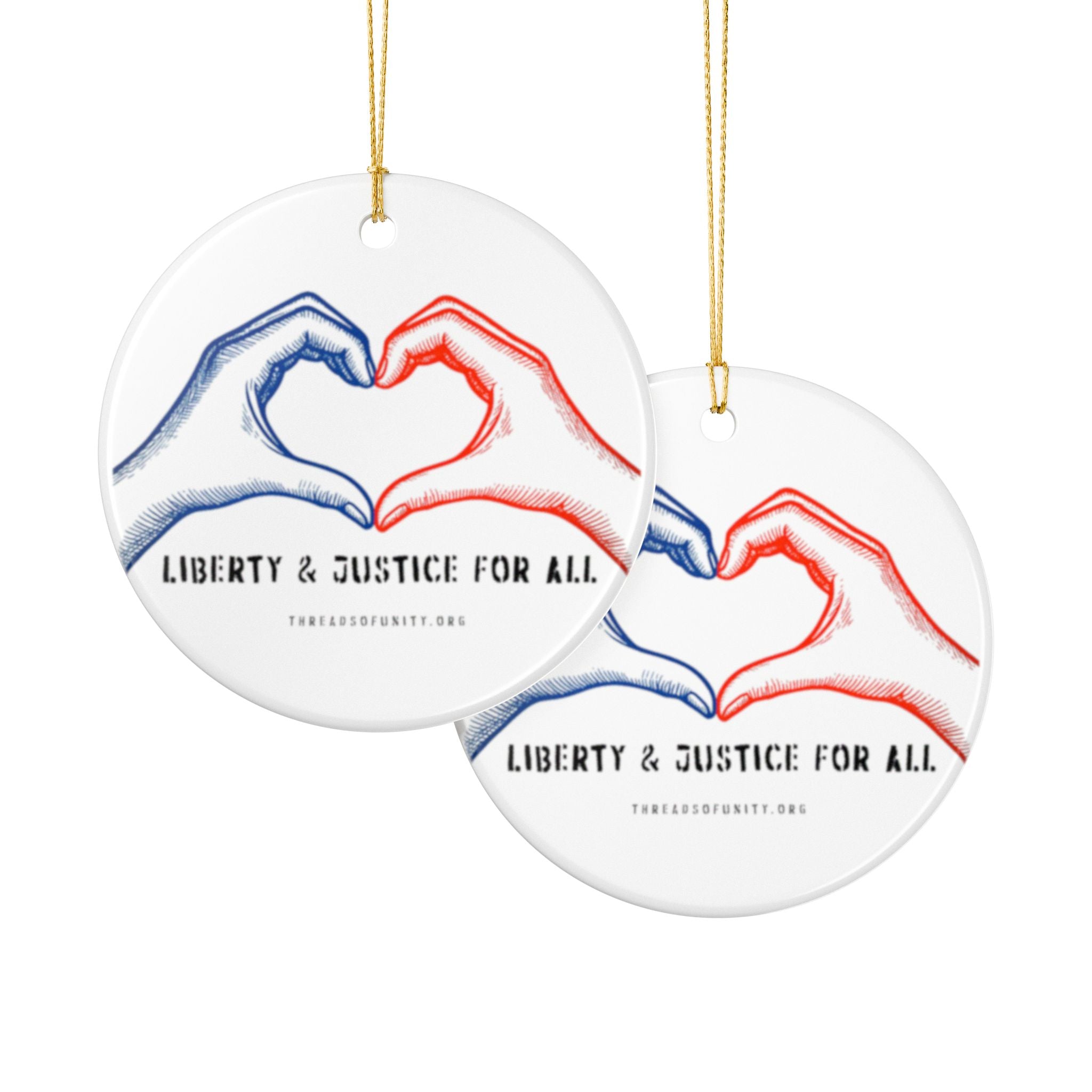 Ceramic "Liberty & Justice" Threads of Unity Double-Sided Ornament