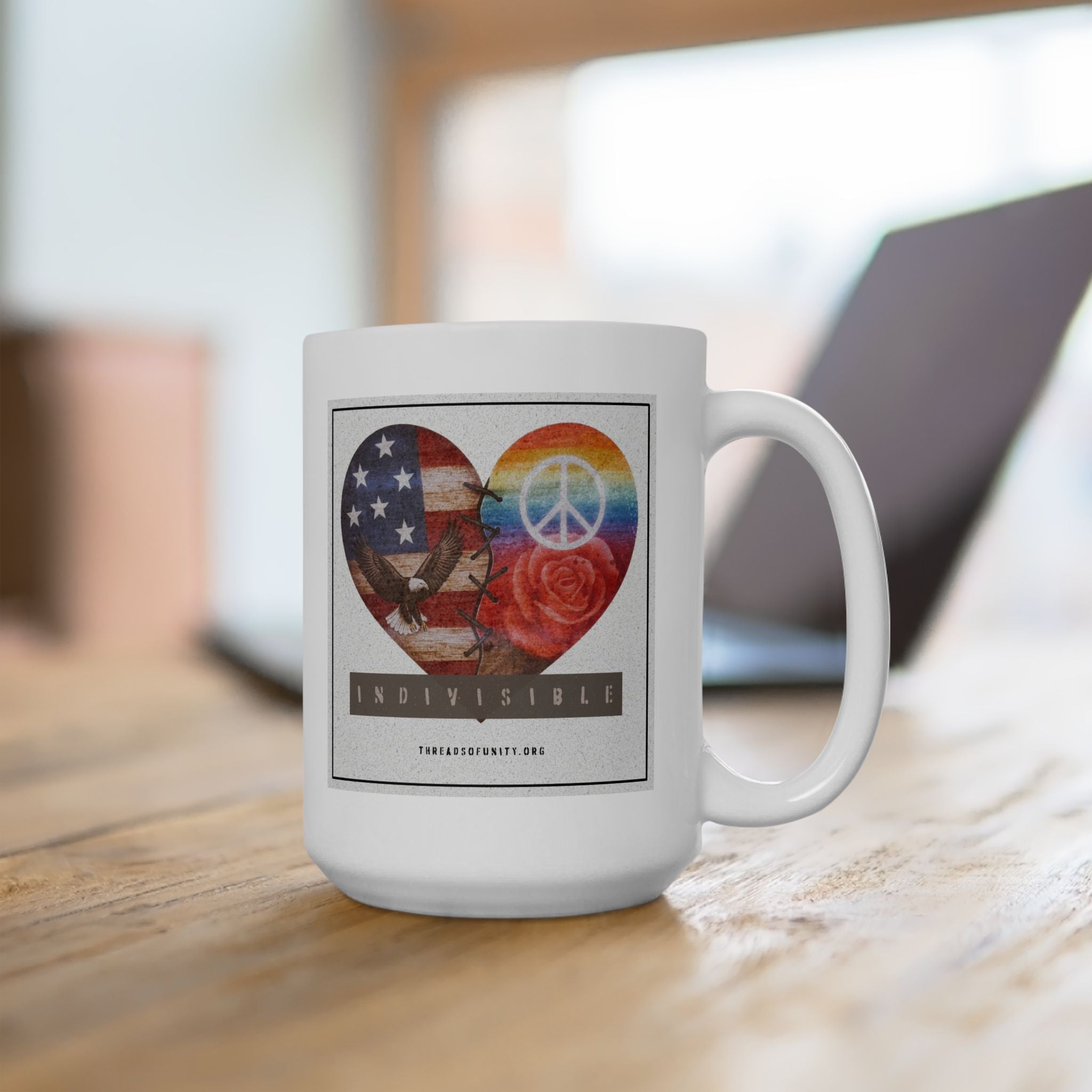 Ceramic "INDIVISIBLE" Unity Heart Mug, (11oz, 15oz)