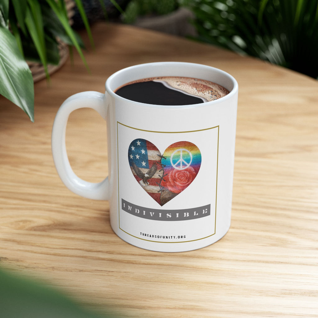 "Indivisible Heart" Threads of Unity™ Ceramic Mug, (11oz, 15oz)