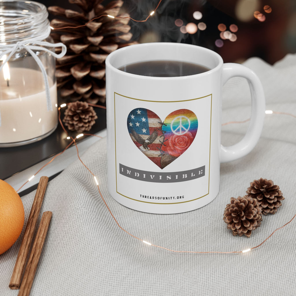"Indivisible Heart" Threads of Unity™ Ceramic Mug, (11oz, 15oz)