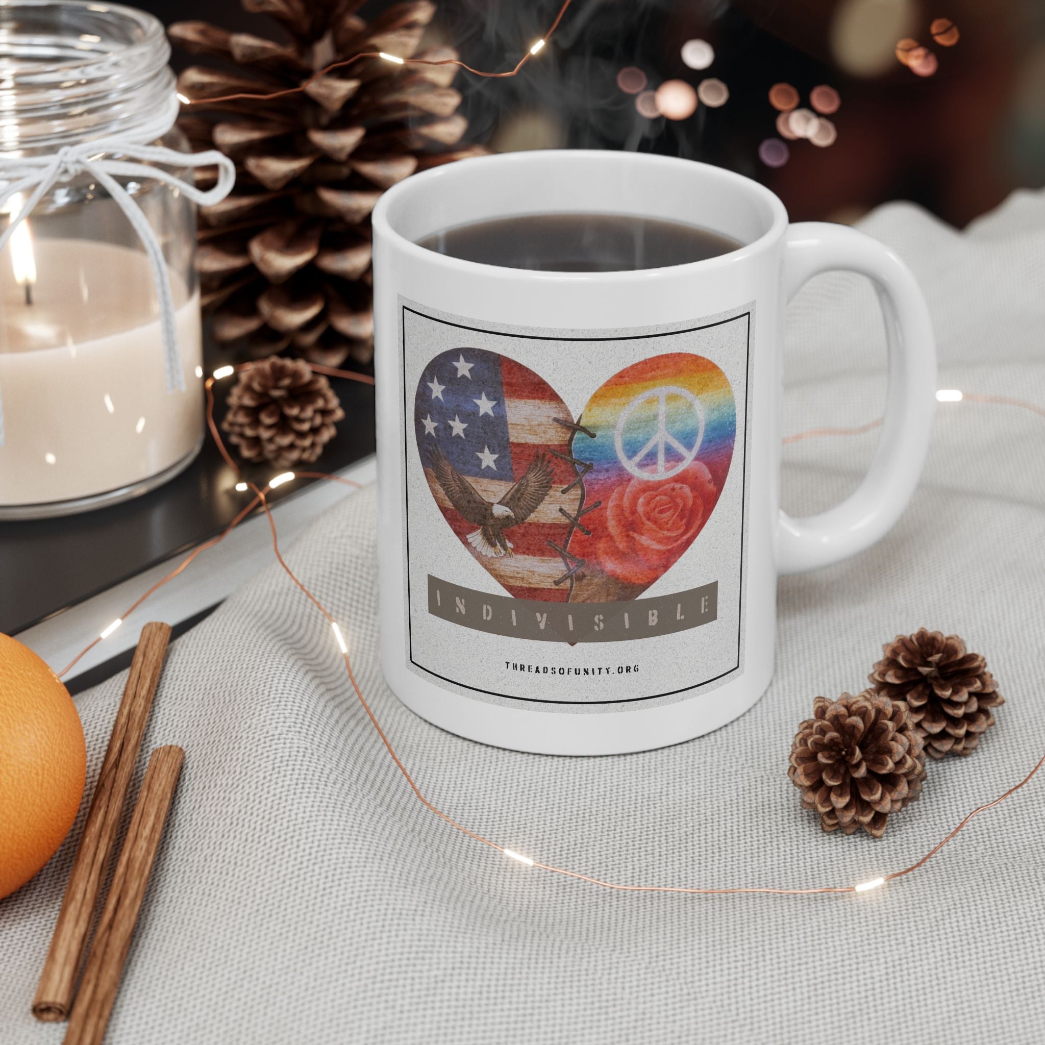 Ceramic "INDIVISIBLE" Unity Heart Mug, (11oz, 15oz)
