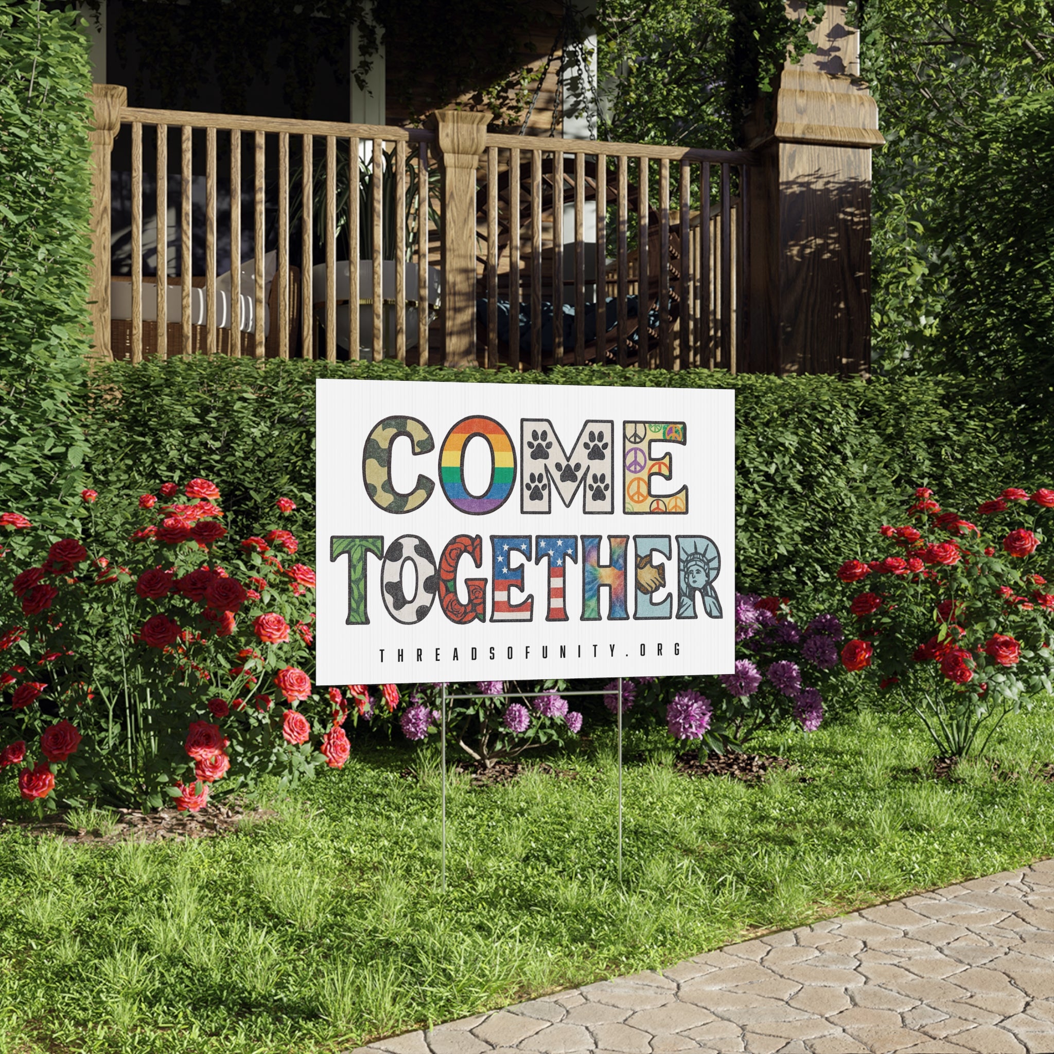 "Come Together" Threads of Unity™ Lawn Sign. Welcoming & Inclusive