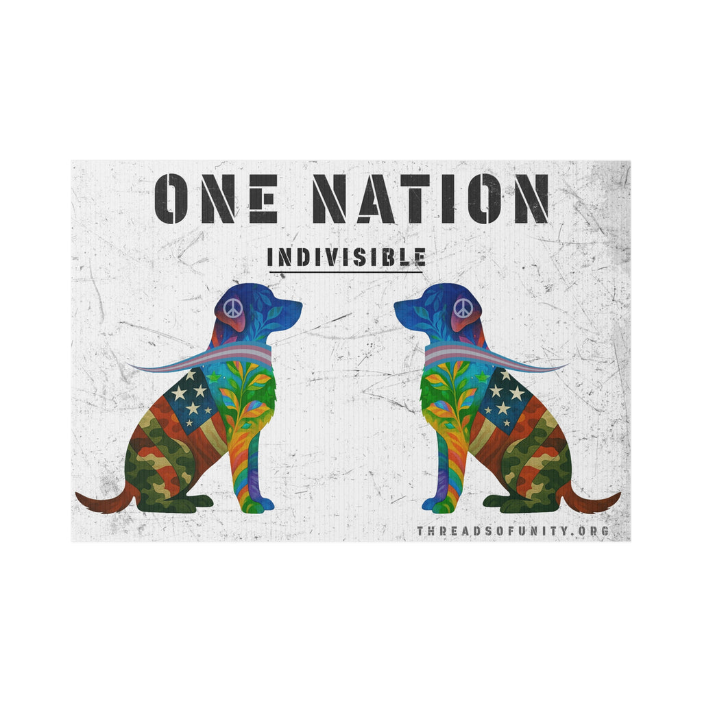 "One Nation, Indivisible Dogs" Threads of Unity™ Lawn Sign. Inclusive & Patriotic