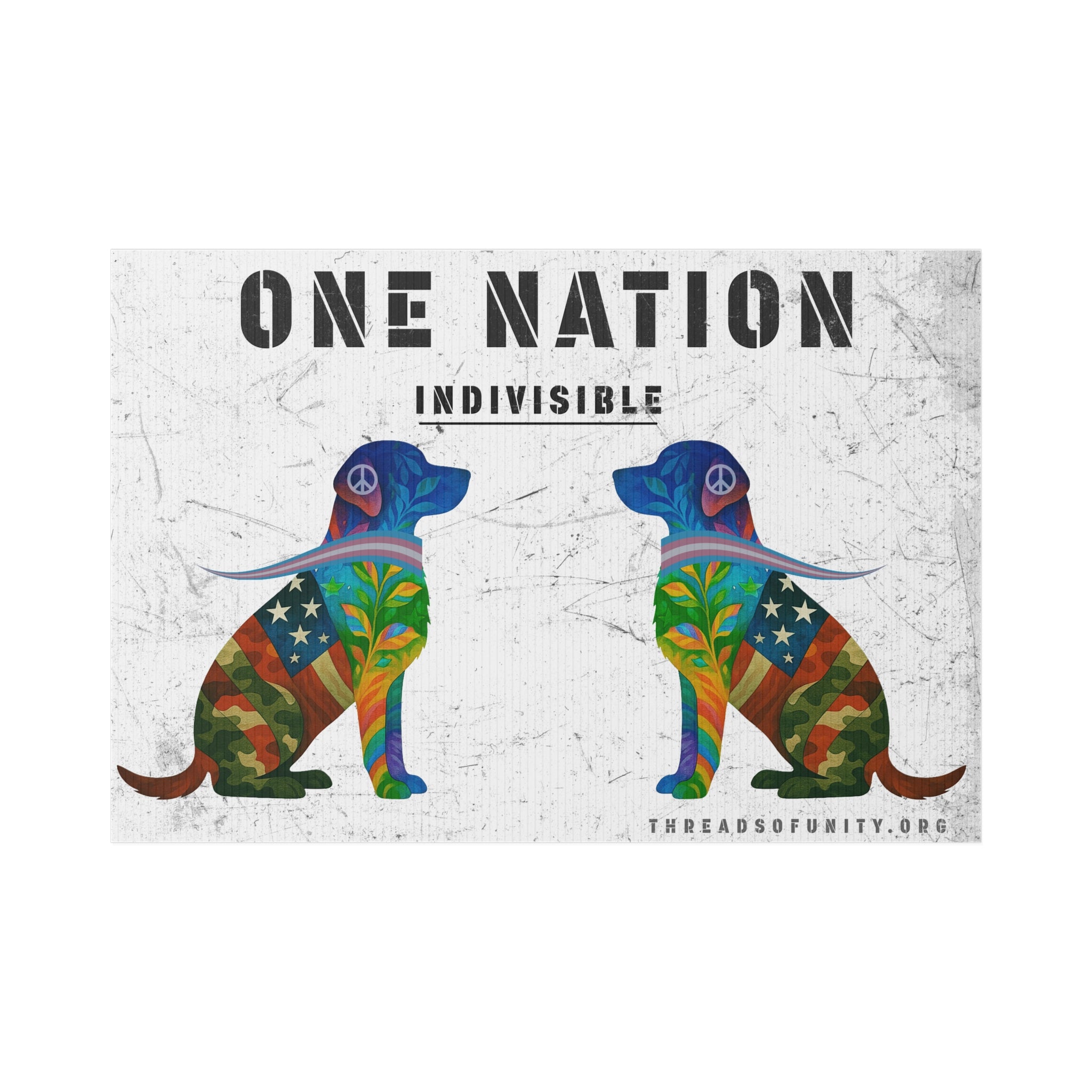 "One Nation, Indivisible Dogs" Threads of Unity™ Lawn Sign. Inclusive & Patriotic