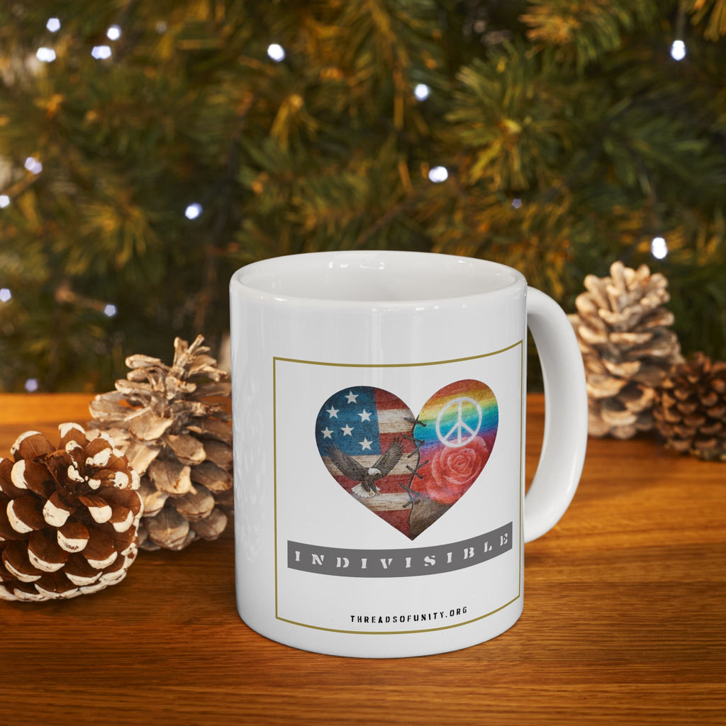 "Indivisible Heart" Threads of Unity™ Ceramic Mug, (11oz, 15oz)