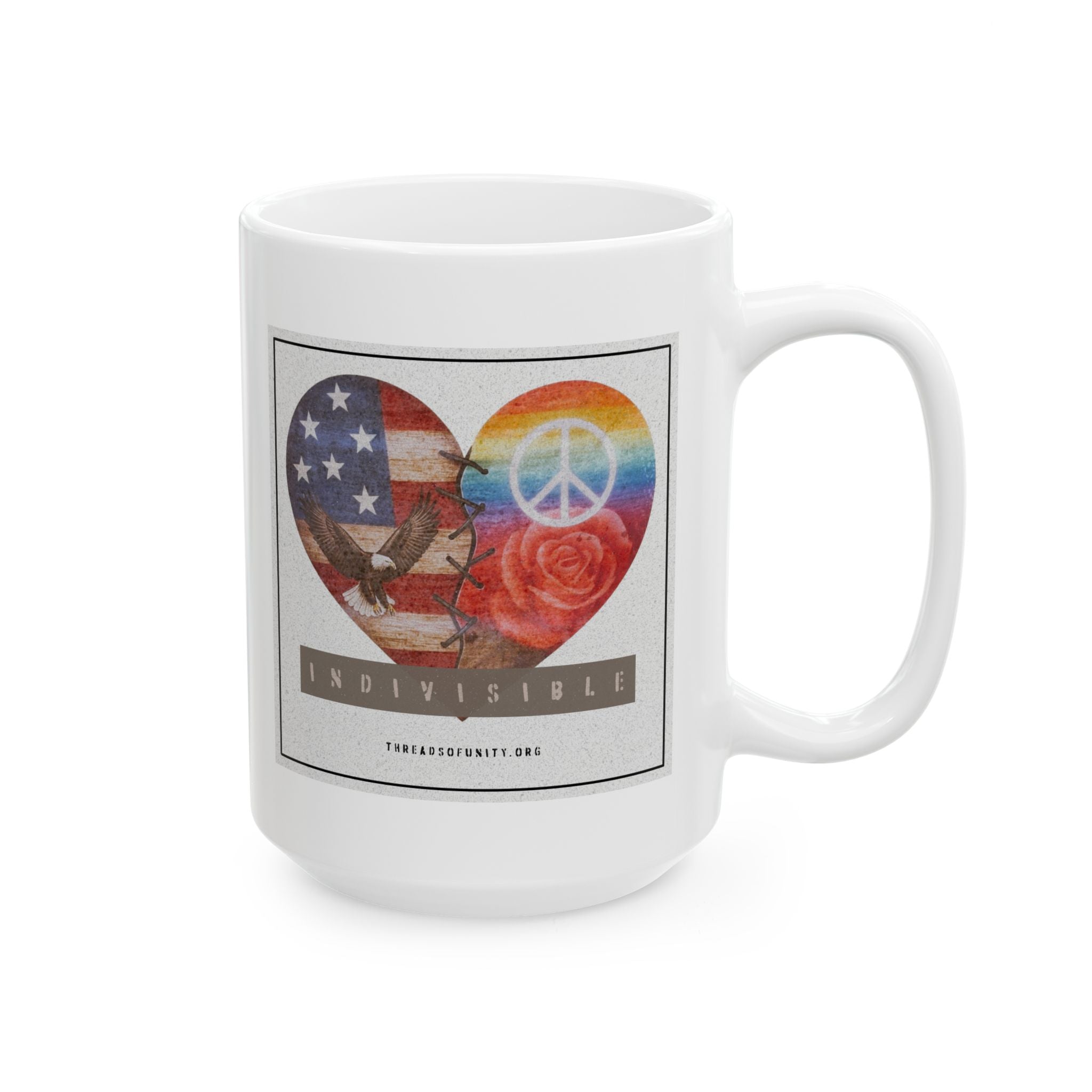 Ceramic "INDIVISIBLE" Unity Heart Mug, (11oz, 15oz)