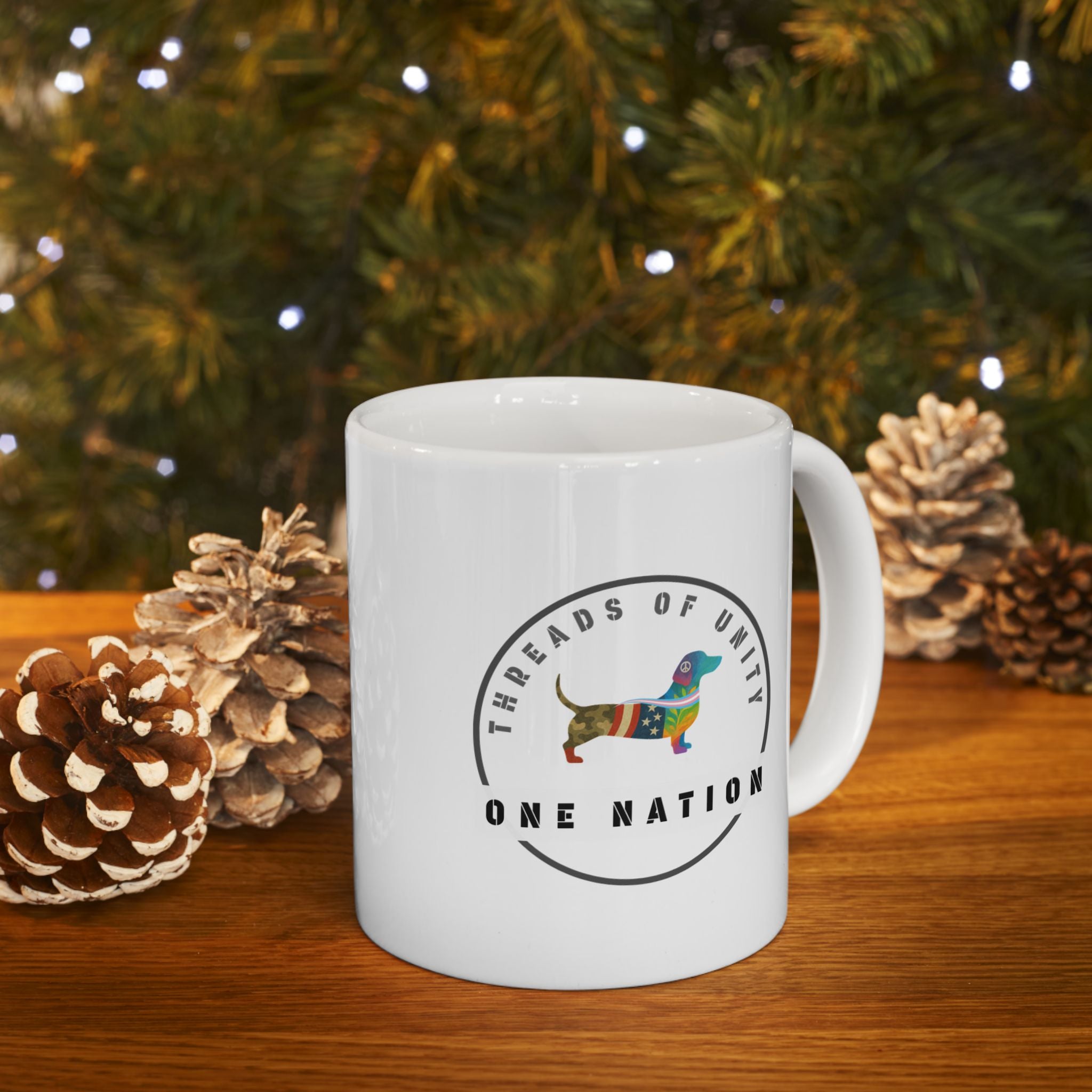 "One Nation Hound" Threads of Unity™ Ceramic Mug, (11oz, 15oz)