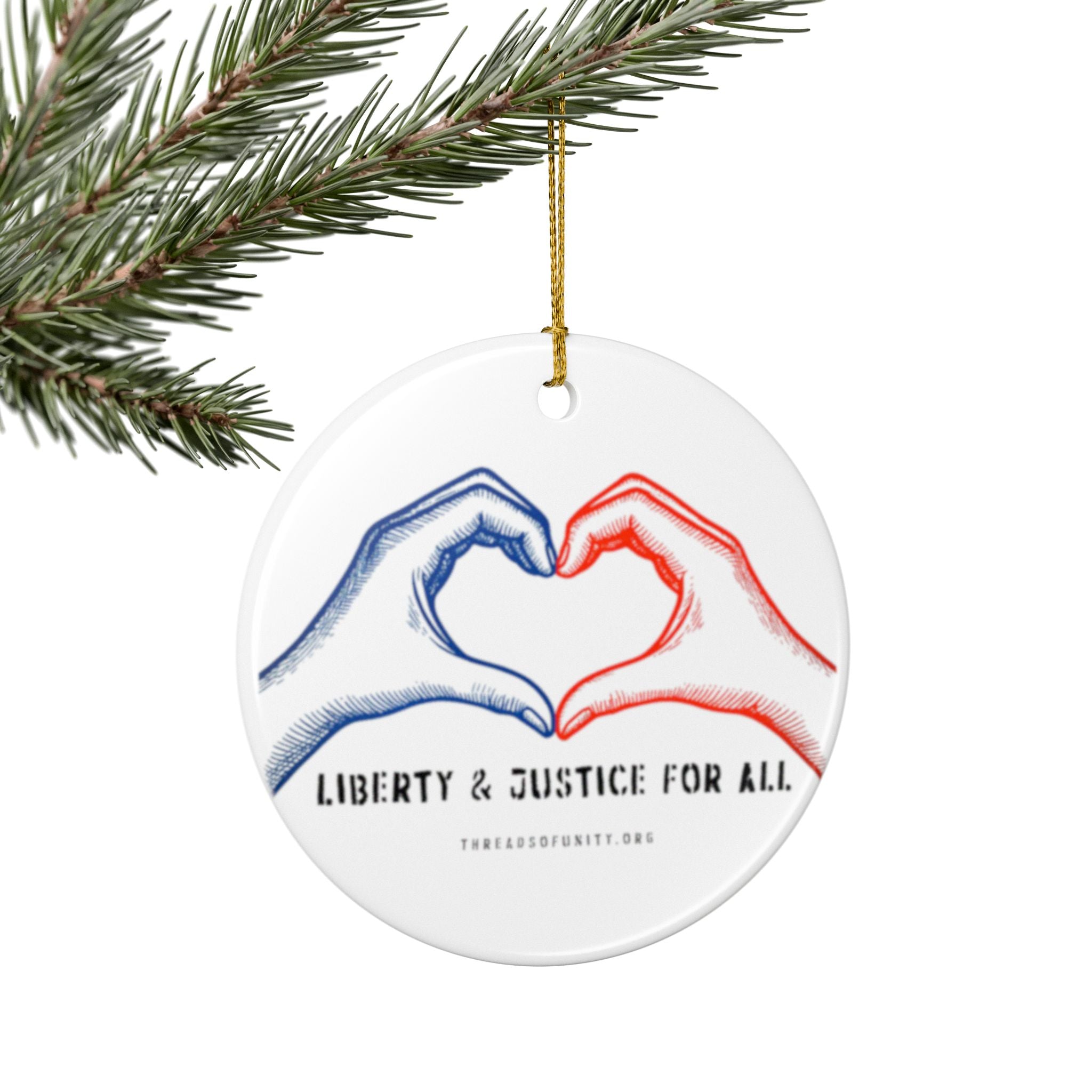 Ceramic "Liberty & Justice" Threads of Unity Double-Sided Ornament
