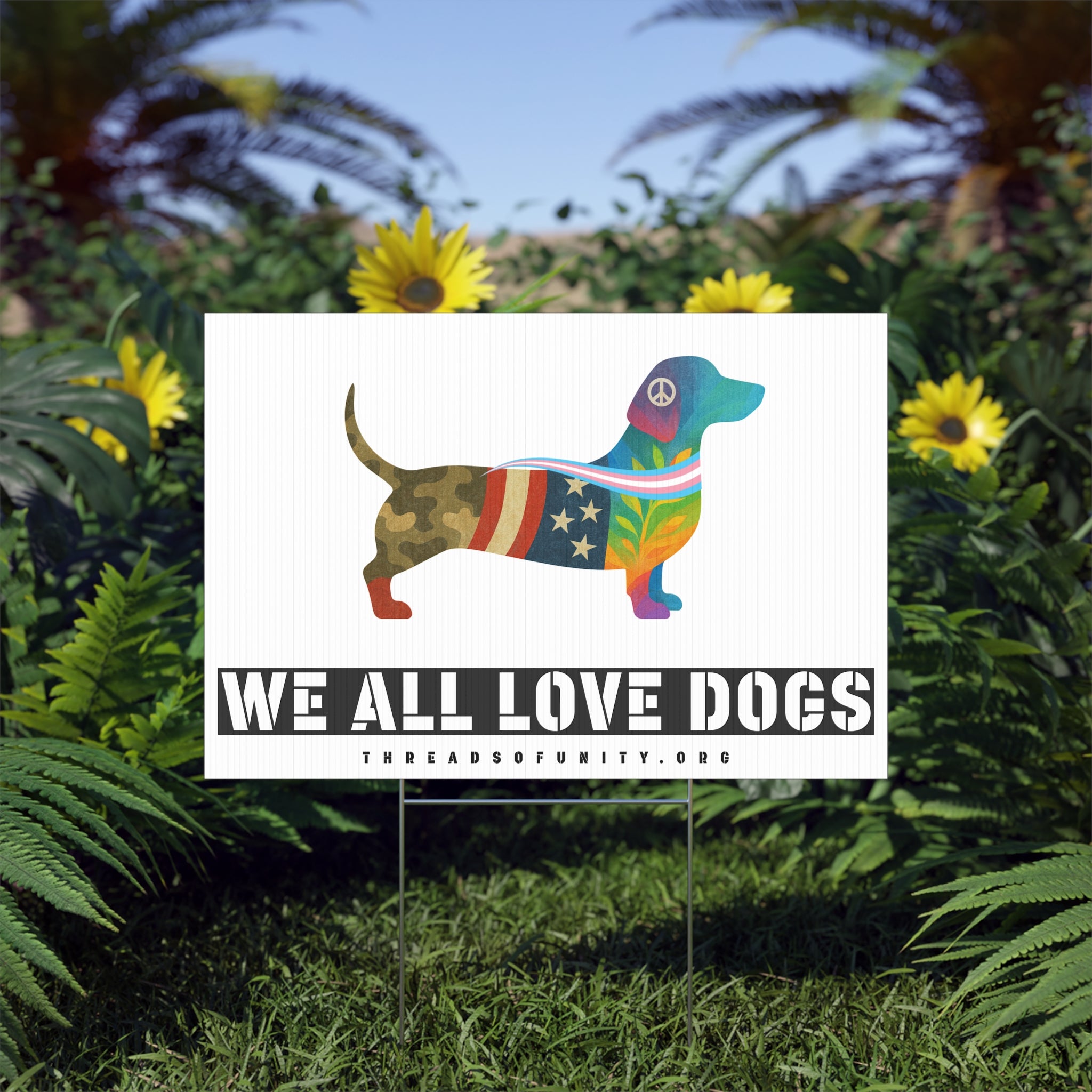 "We All Love Dogs, Hound" Threads of Unity™ Lawn Sign. Inclusive & Welcoming