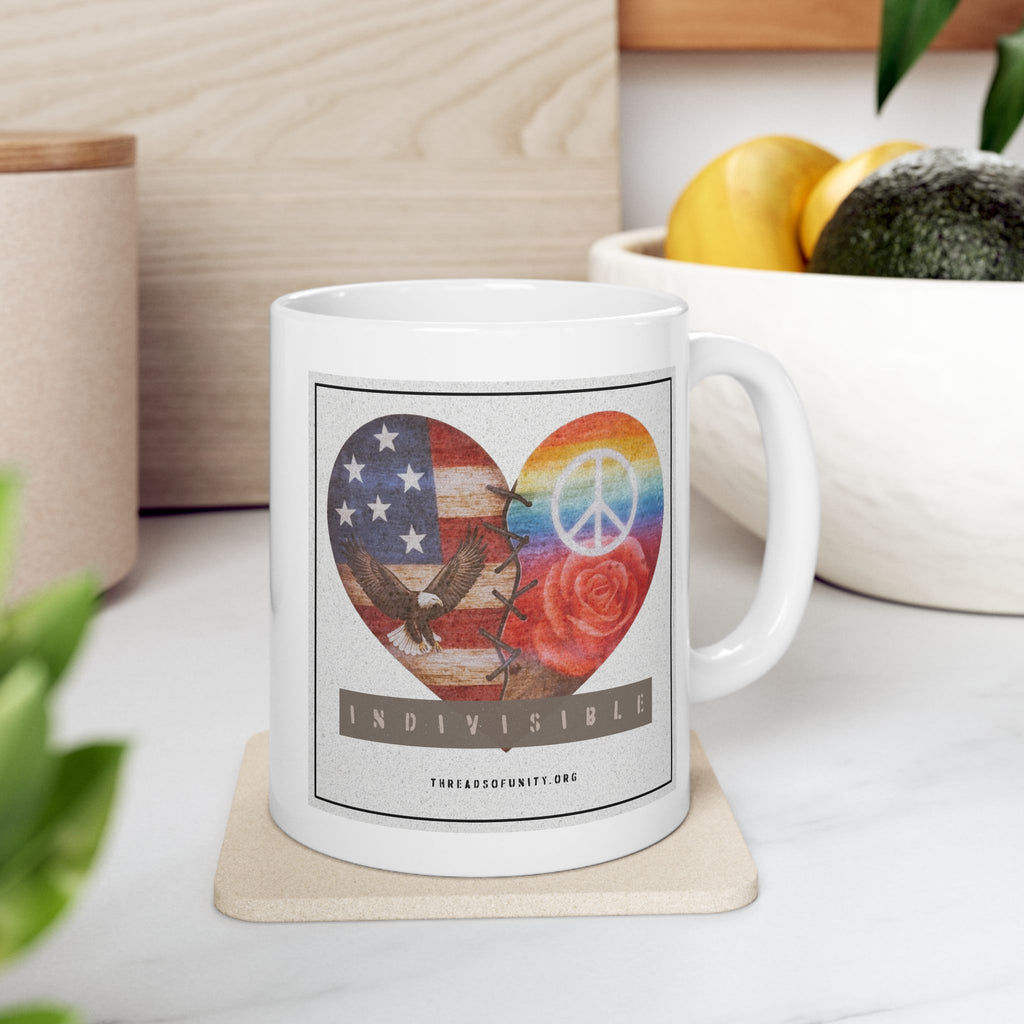 Ceramic "INDIVISIBLE" Unity Heart Mug, (11oz, 15oz)