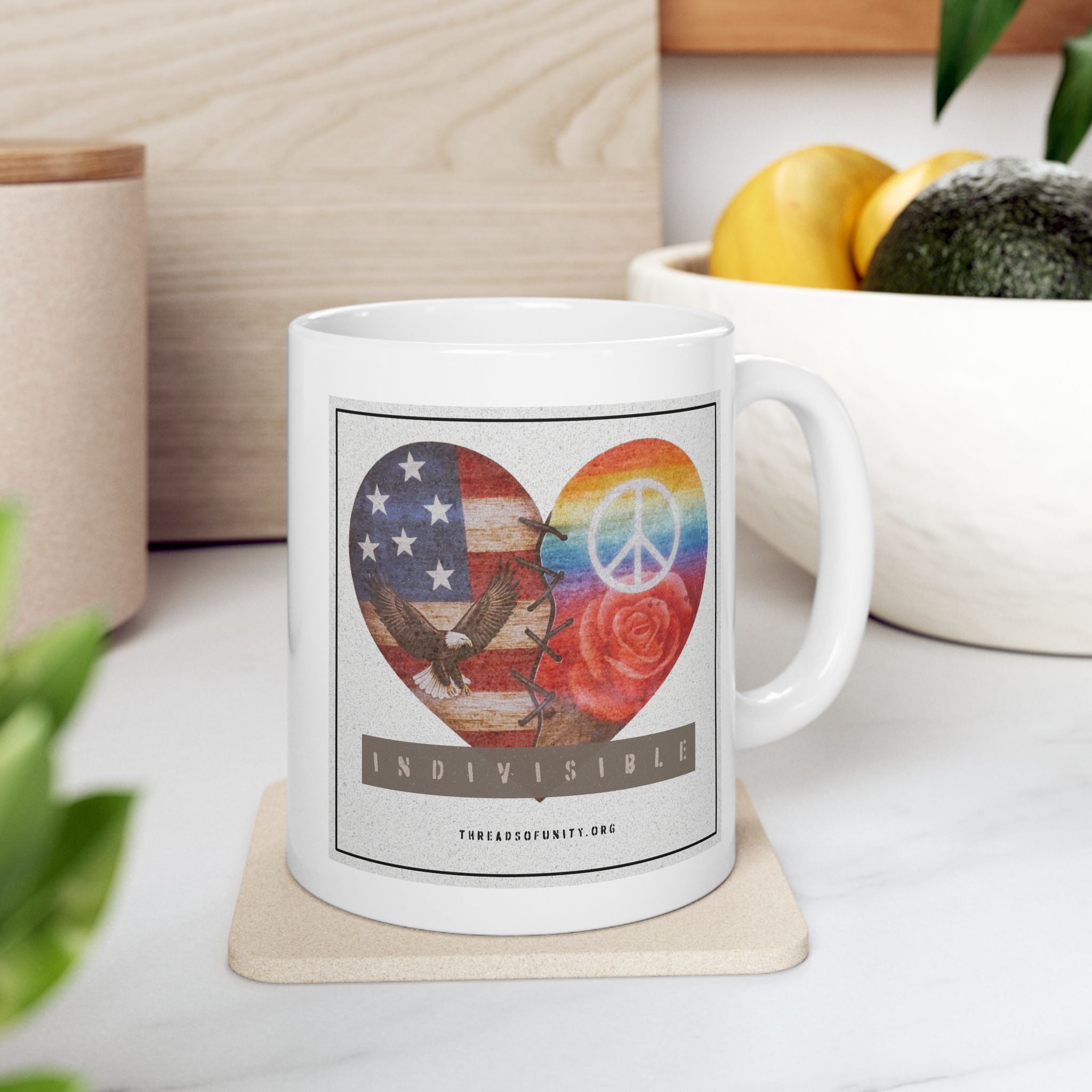 Ceramic "INDIVISIBLE" Unity Heart Mug, (11oz, 15oz)