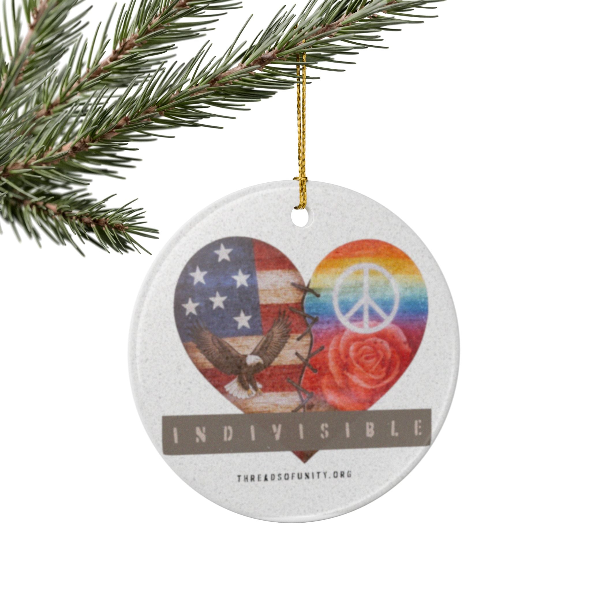 "Indivisible Heart" Threads of Unity™ Ceramic Christmas Ornament