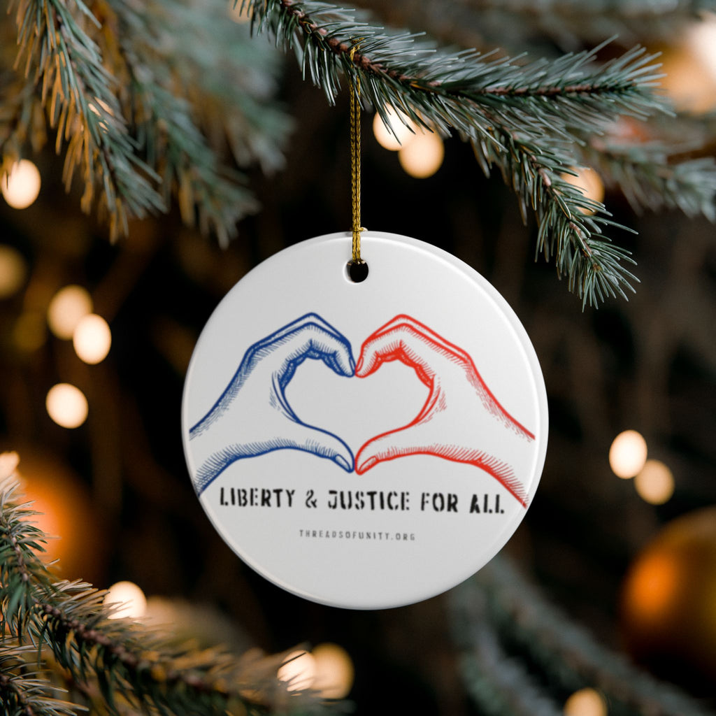 Ceramic "Liberty & Justice" Threads of Unity Double-Sided Ornament