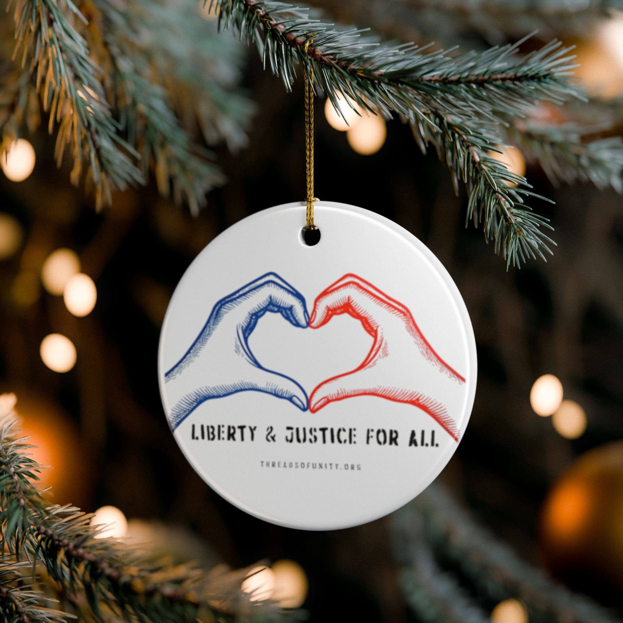 Ceramic "Liberty & Justice" Threads of Unity Double-Sided Ornament