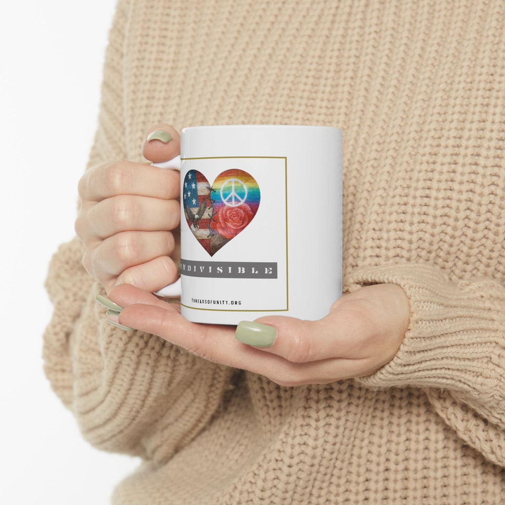"Indivisible Heart" Threads of Unity™ Ceramic Mug, (11oz, 15oz)