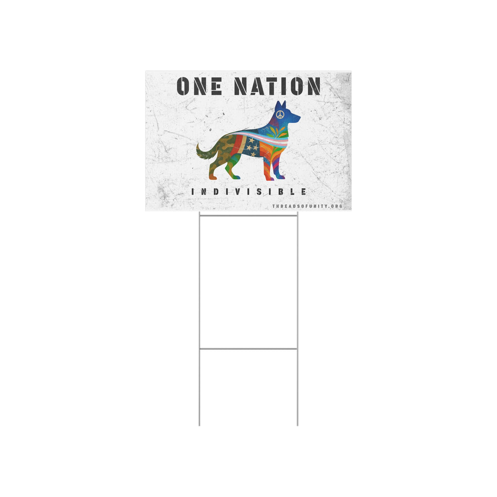 "One Nation, Indivisible Shepherd" Threads of Unity™ Lawn Sign. Inclusive & Patriotic
