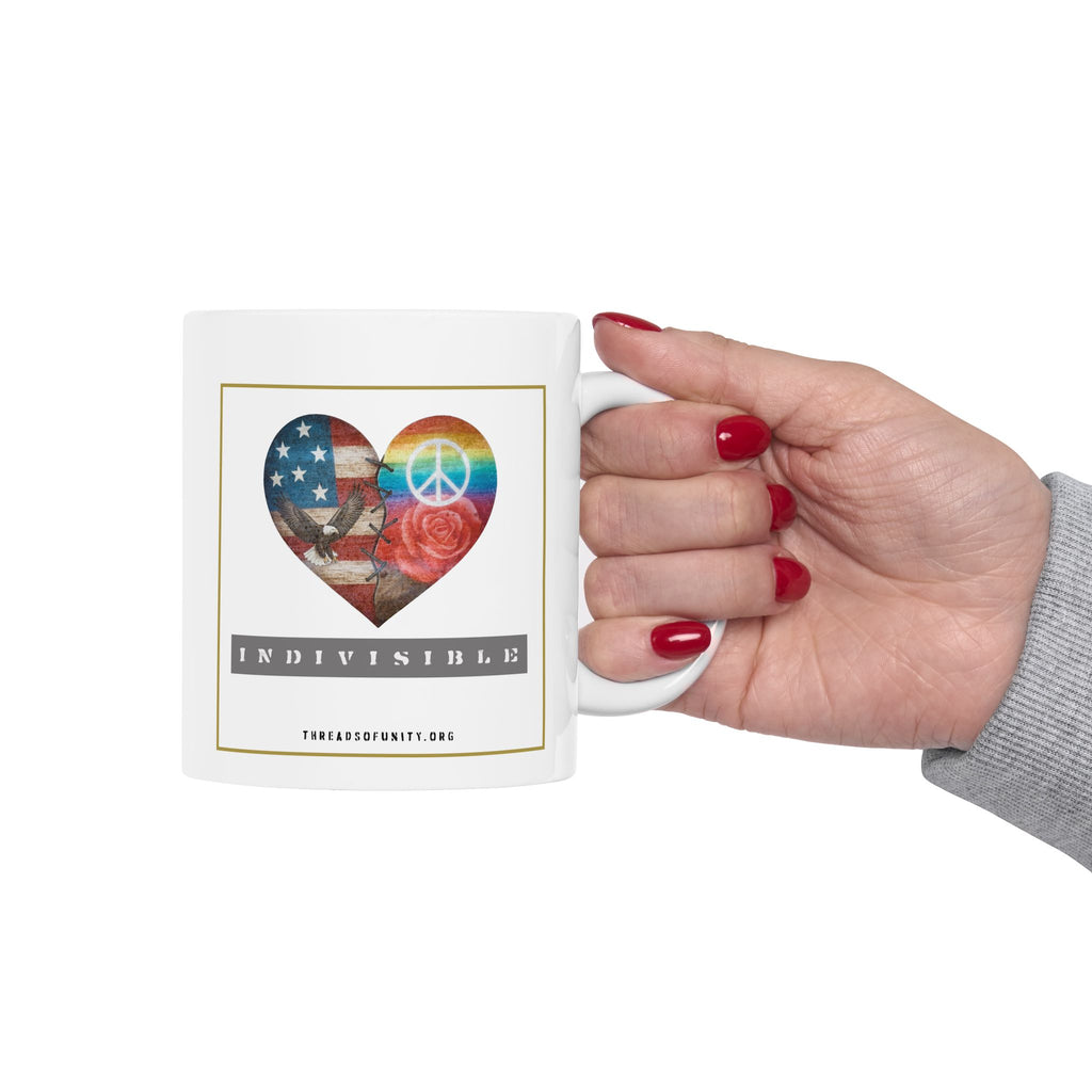 "Indivisible Heart" Threads of Unity™ Ceramic Mug, (11oz, 15oz)