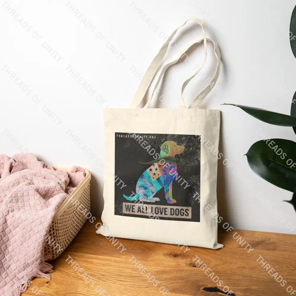 Color Inversion ’We All Love Dogs’ Cotton Canvas Unity Tote Bag Natural / 15’’ x 16’’ Bags