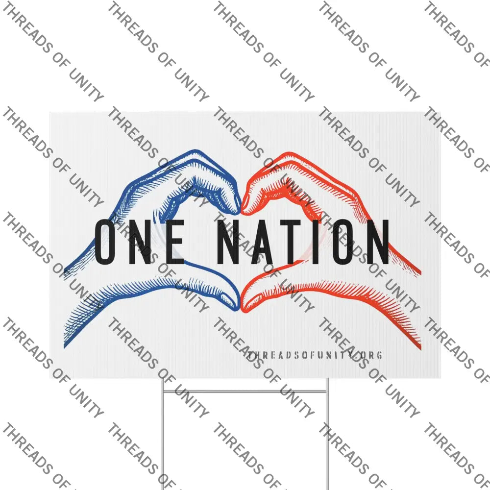 ’One Nation’ Unity Lawn Sign - One Nation Inclusive Bipartisan Patriotic USA Garden Sign 22’’ x 15’’ / White Home Decor