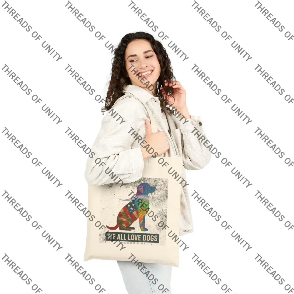 ’We All Love Dogs’ Cotton Canvas Unity Tote Bag Natural / 15’’ x 16’’ Bags