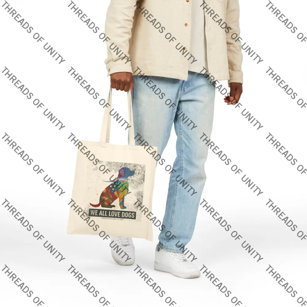 ’We All Love Dogs’ Cotton Canvas Unity Tote Bag Natural / 15’’ x 16’’ Bags