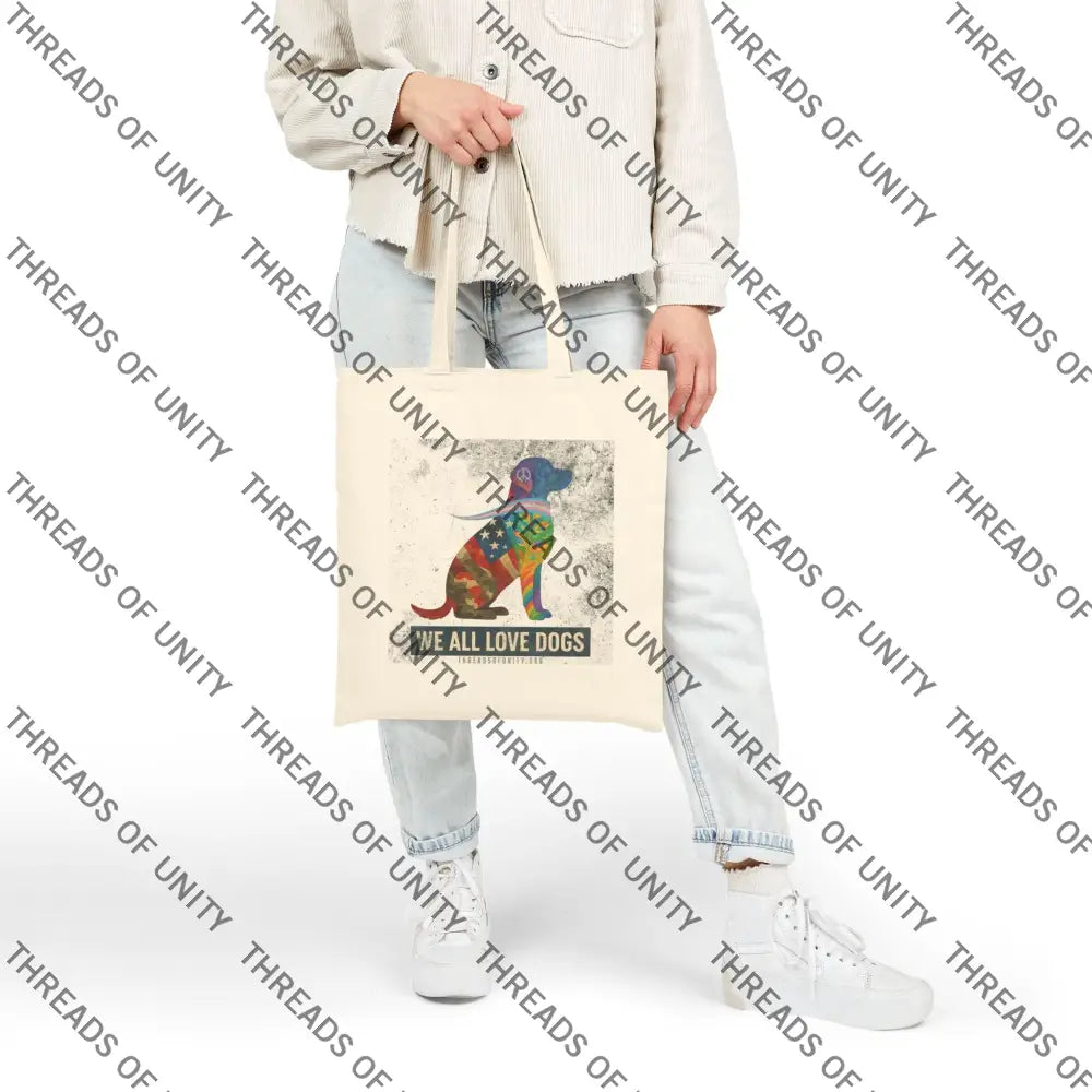 ’We All Love Dogs’ Cotton Canvas Unity Tote Bag Natural / 15’’ x 16’’ Bags
