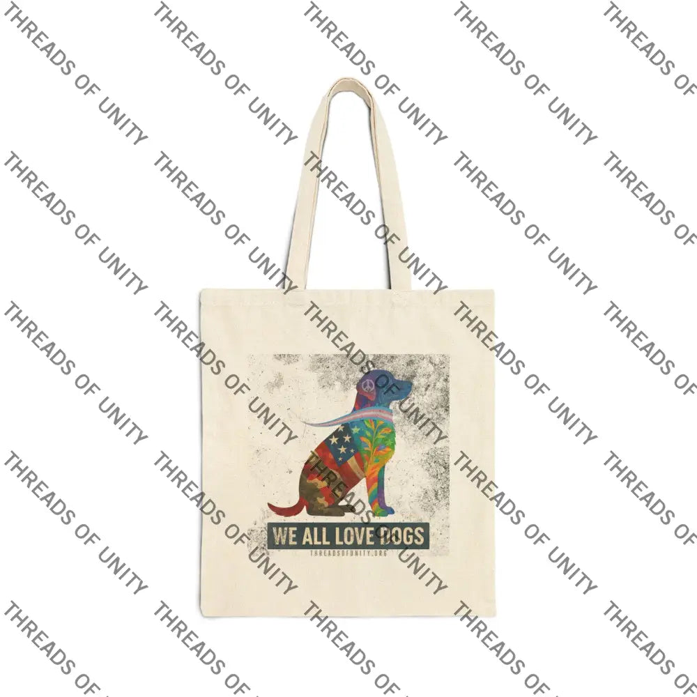 ’We All Love Dogs’ Cotton Canvas Unity Tote Bag Natural / 15’’ x 16’’ Bags