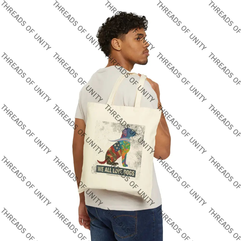 ’We All Love Dogs’ Cotton Canvas Unity Tote Bag Natural / 15’’ x 16’’ Bags