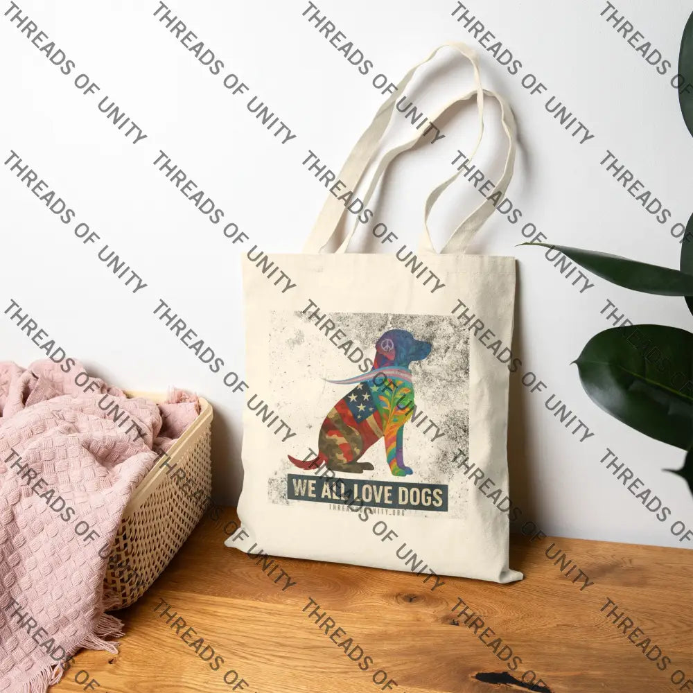 ’We All Love Dogs’ Cotton Canvas Unity Tote Bag Natural / 15’’ x 16’’ Bags